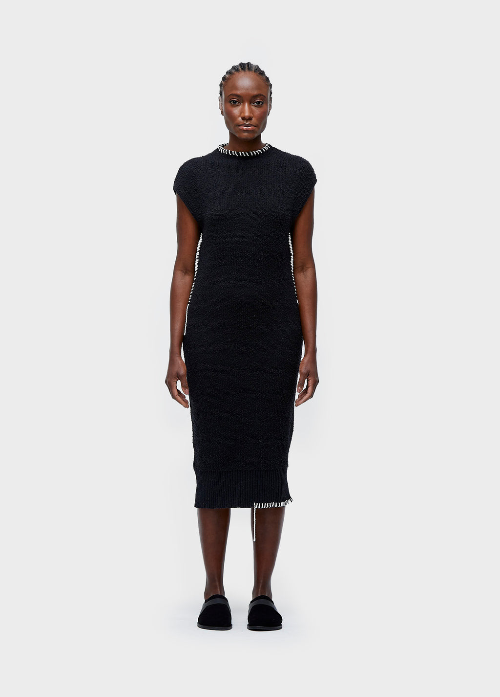 BOUCLÉ KNIT DRESS WITH TOPSTITCHING