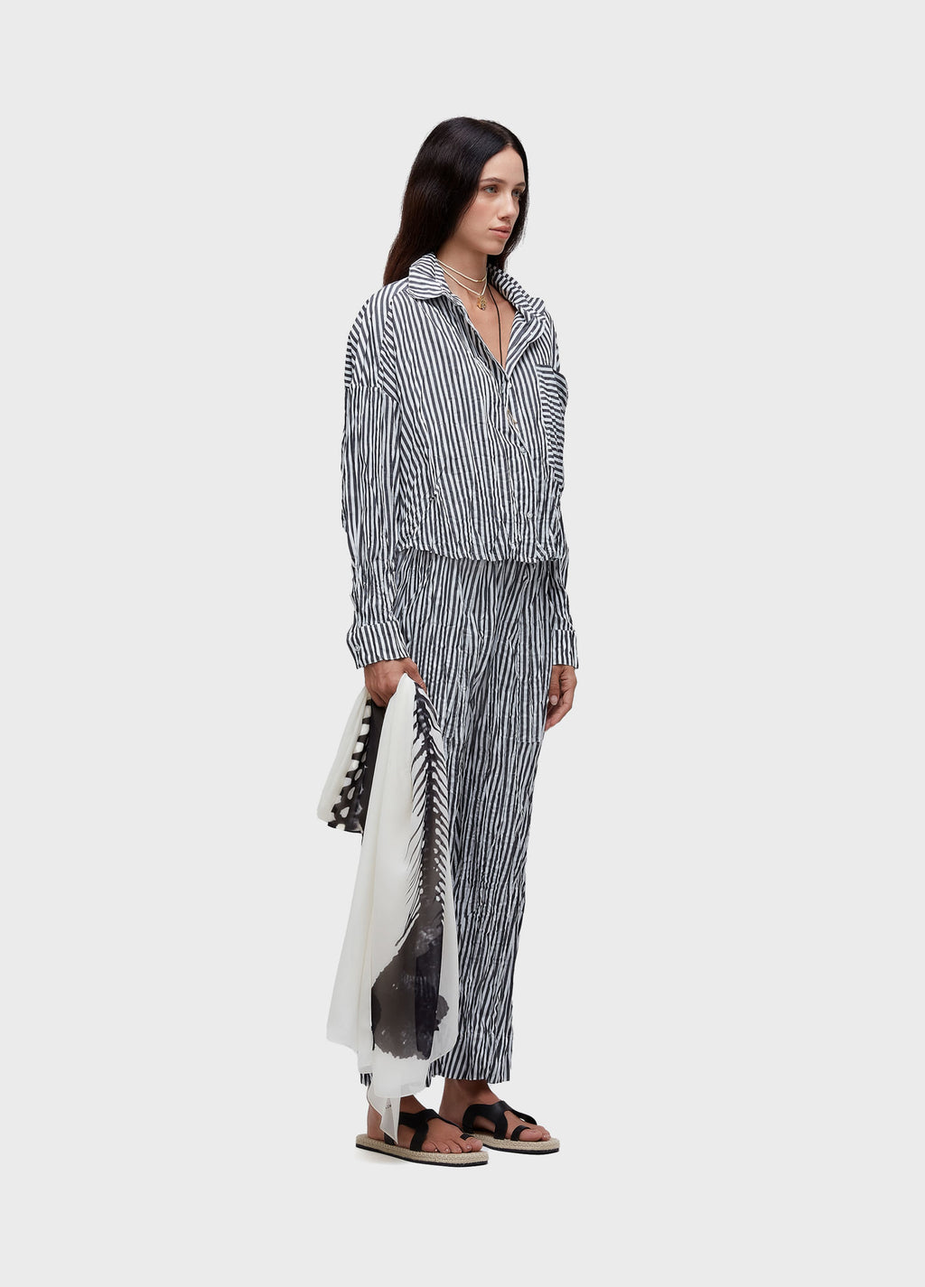 Camisa ML Wrinkled Tricoline Fio Tinto Off-White/Preto – Osklen – foto 2