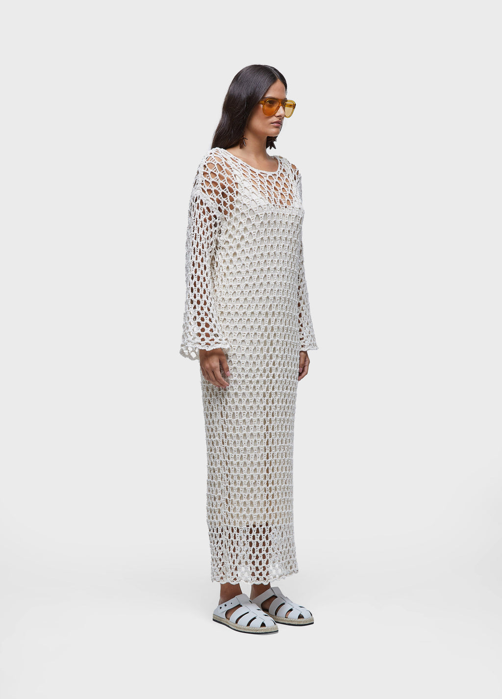 OPEN KNIT LONG-SLEEVED DRESS