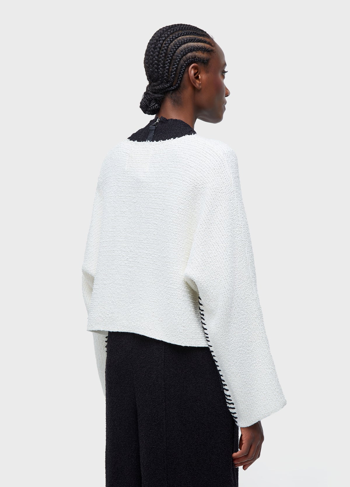 BOOUCLE KNIT SWEATER WITH TOPSTITCHING