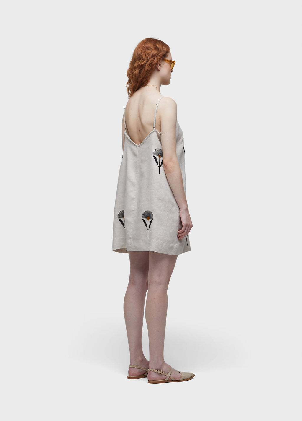 EMBROIDERED SUNFLOWER STRAIGHT STRAP DRESS