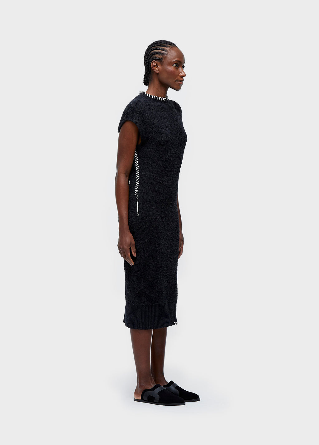 BOUCLÉ KNIT DRESS WITH TOPSTITCHING