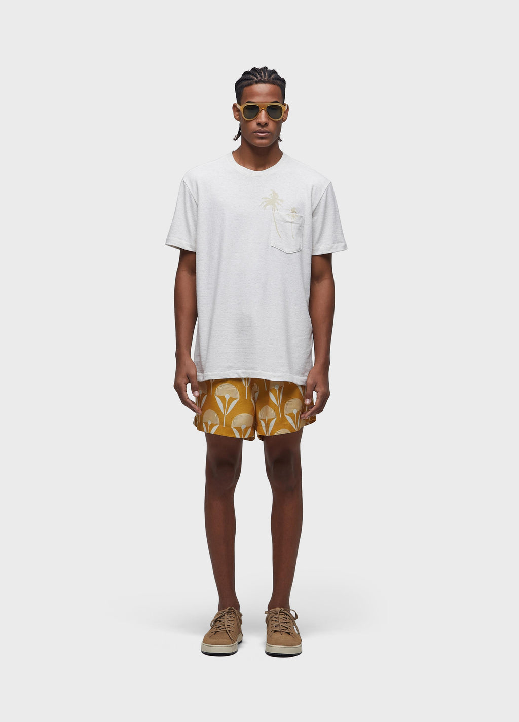 SHORT-SLEEVED JUTE T-SHIRT WITH PALM TREE POCKET