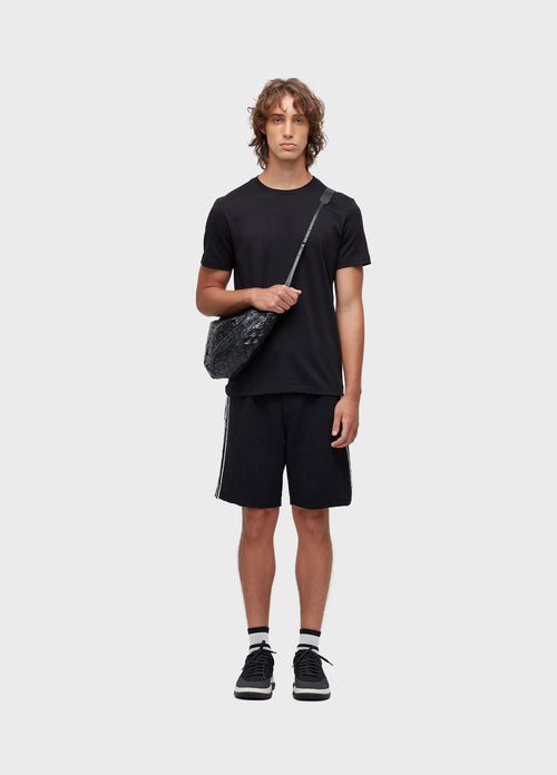 OVER STRIPES KNIT SHORTS BLACK/OFF-WHITE