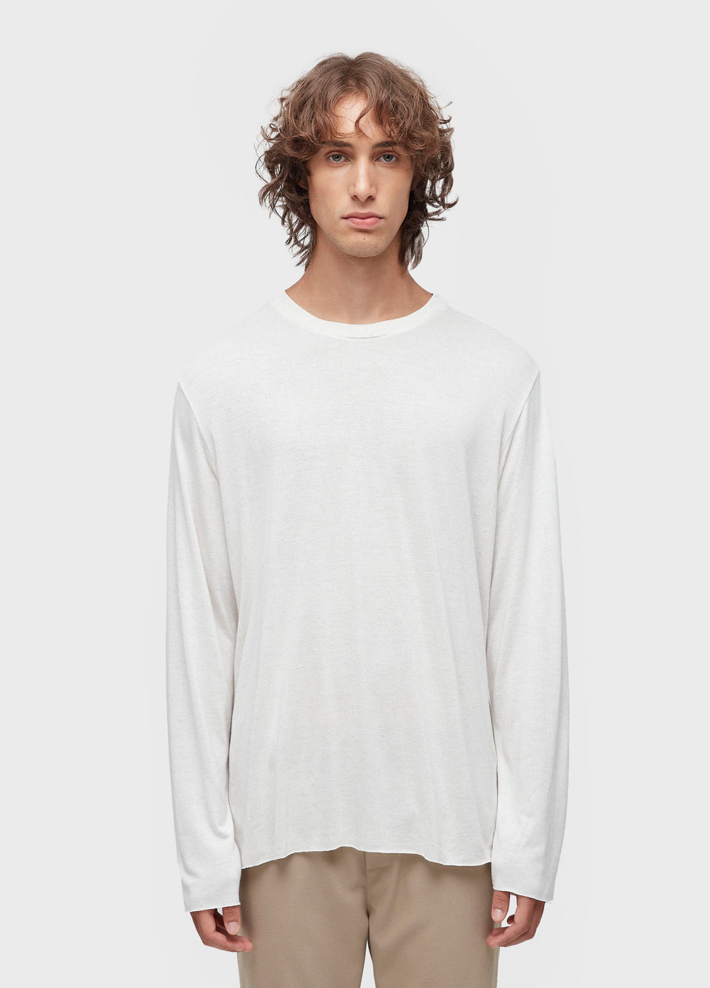 T-SHIRT WITH LINEN LOOK AND LONG SLEEVES