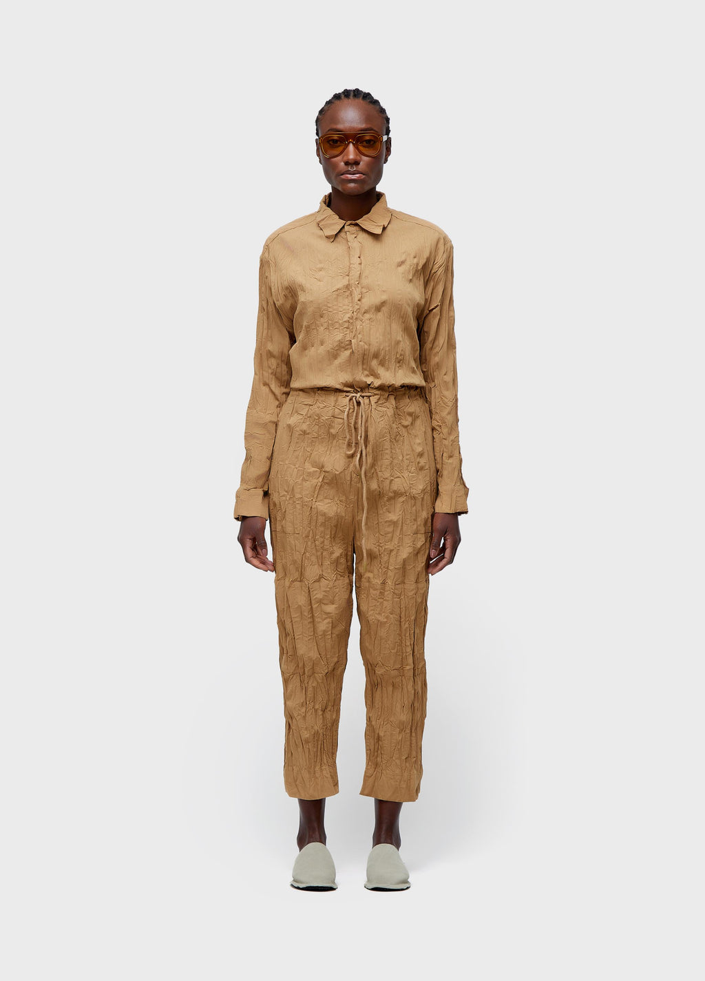 LONG SLEEVE WRINKLED TRICOLINE JUMPSUIT