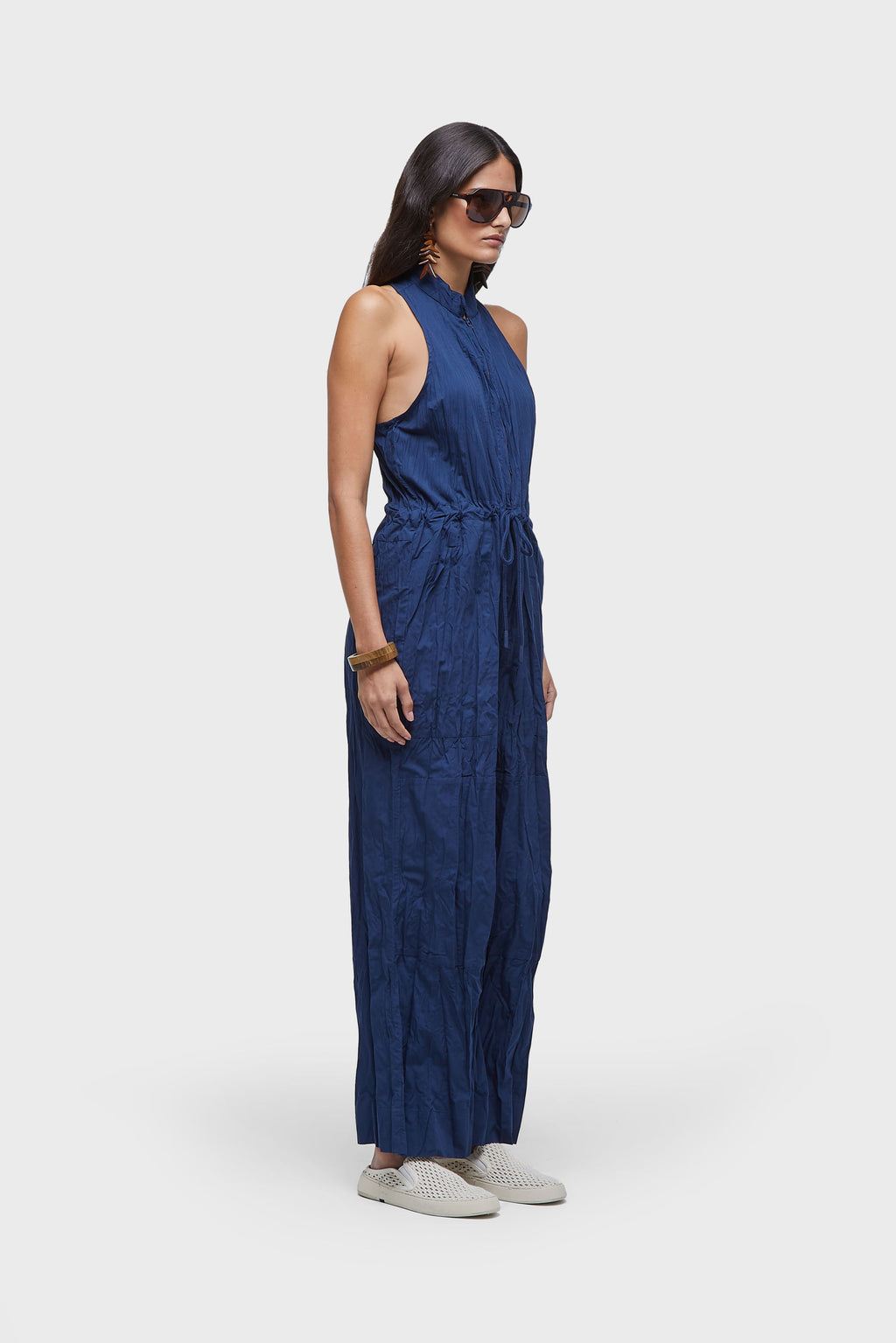 WRINKLED TRICOLINE SLEEVELESS JUMPSUIT