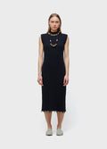 FRAYED HIGH-NECK DRESS