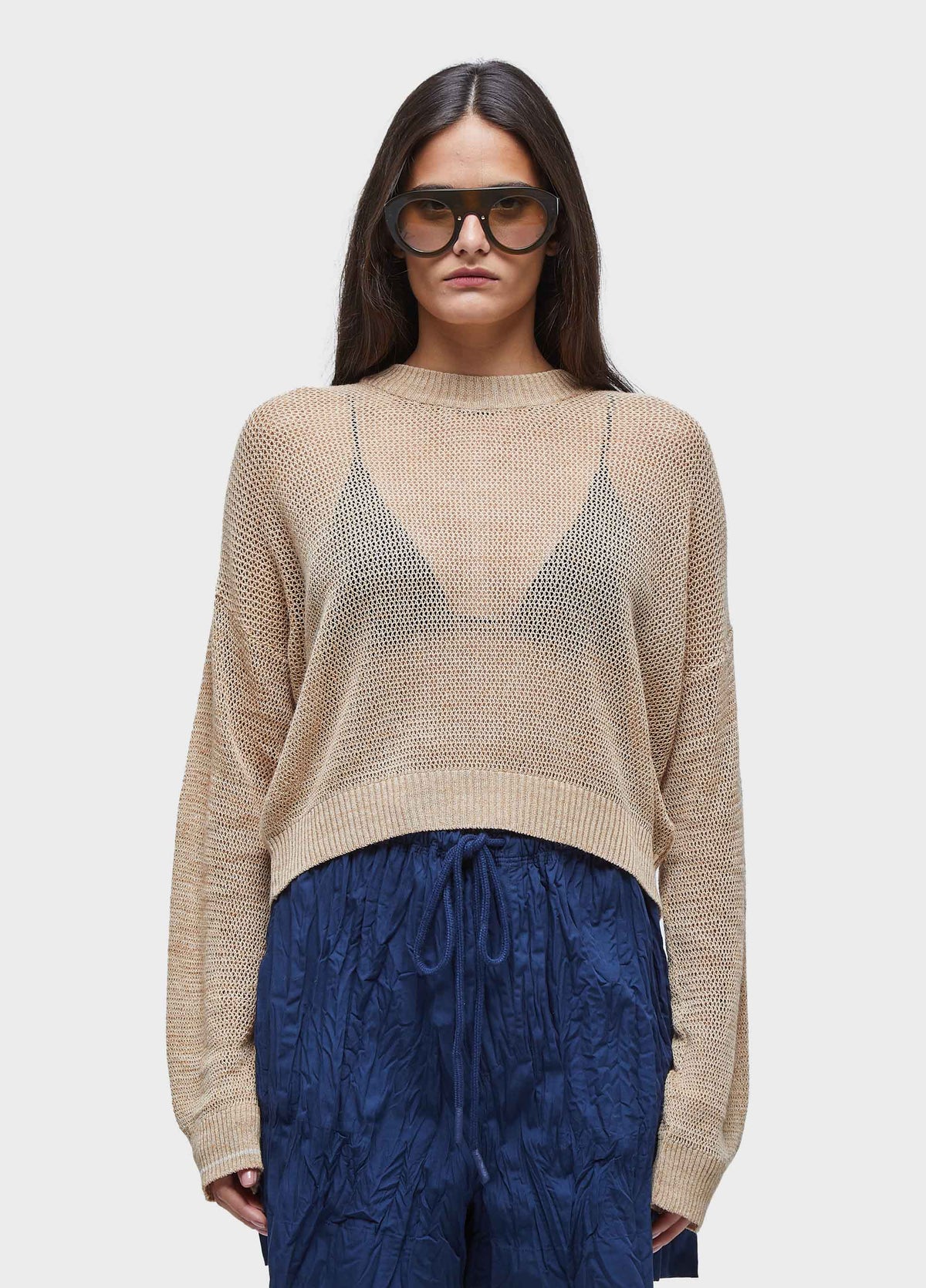 CORK KNIT LS BLOUSE