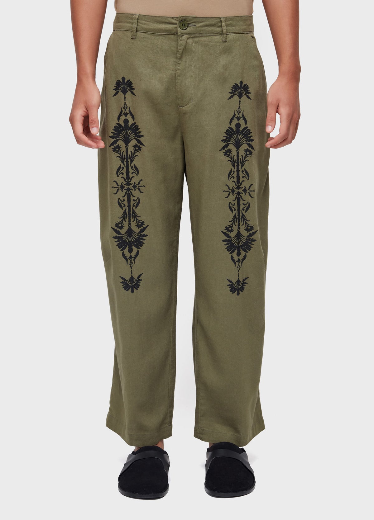 PALM ARABESQUE LINEN PANTS