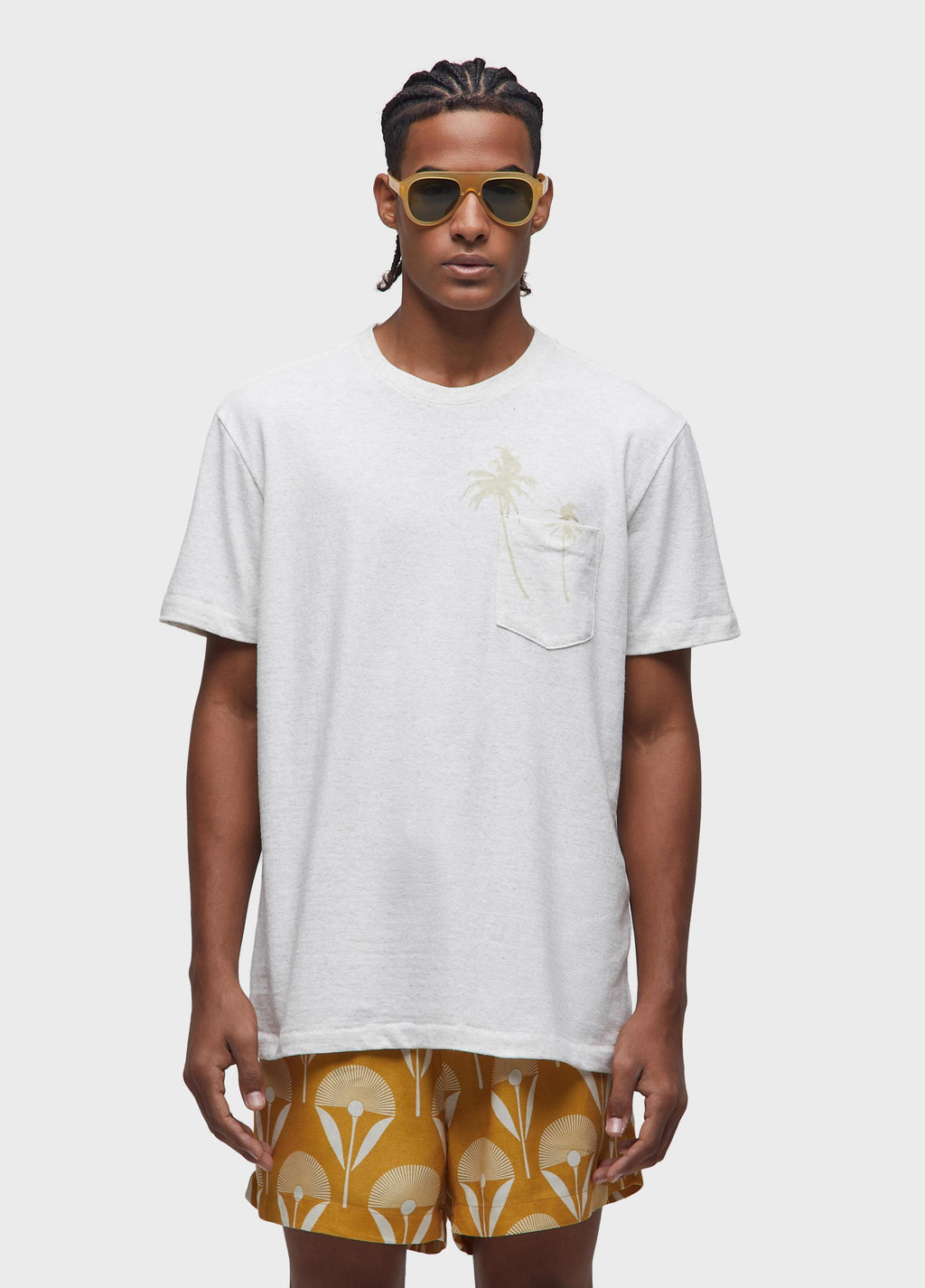 SHORT-SLEEVED JUTE T-SHIRT WITH PALM TREE POCKET