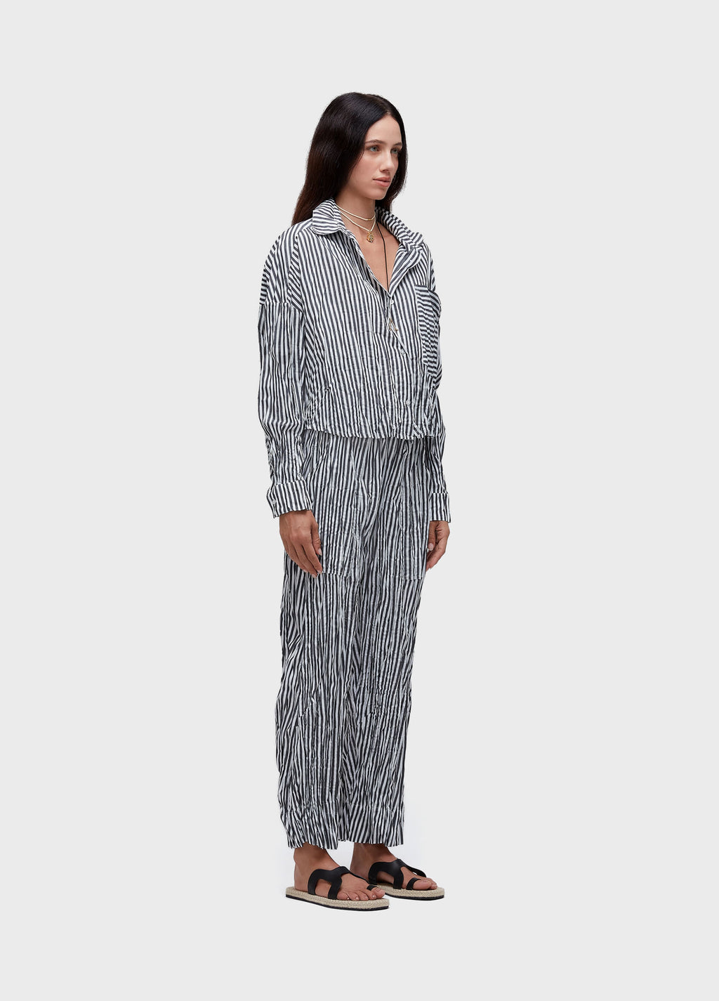 WRINKLE YARN-DYED TRICOLINE PANTS