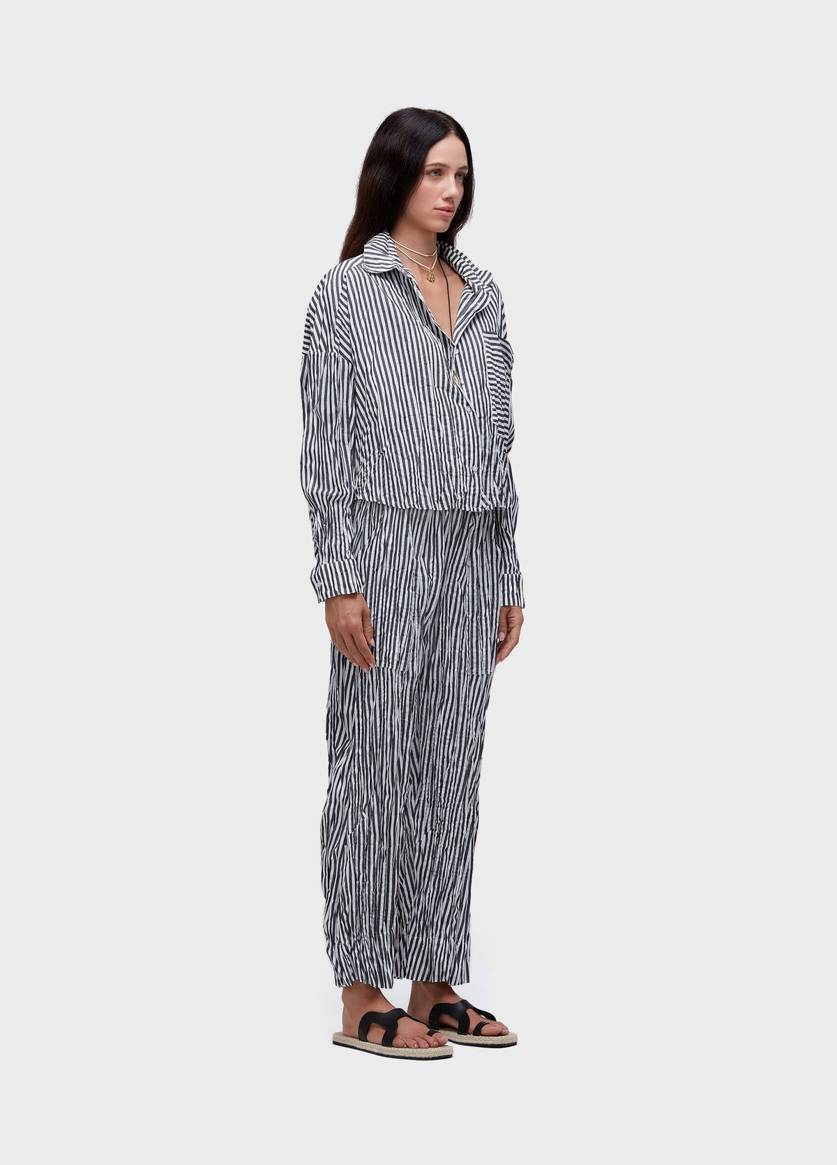 WRINKLE YARN-DYED TRICOLINE PANTS