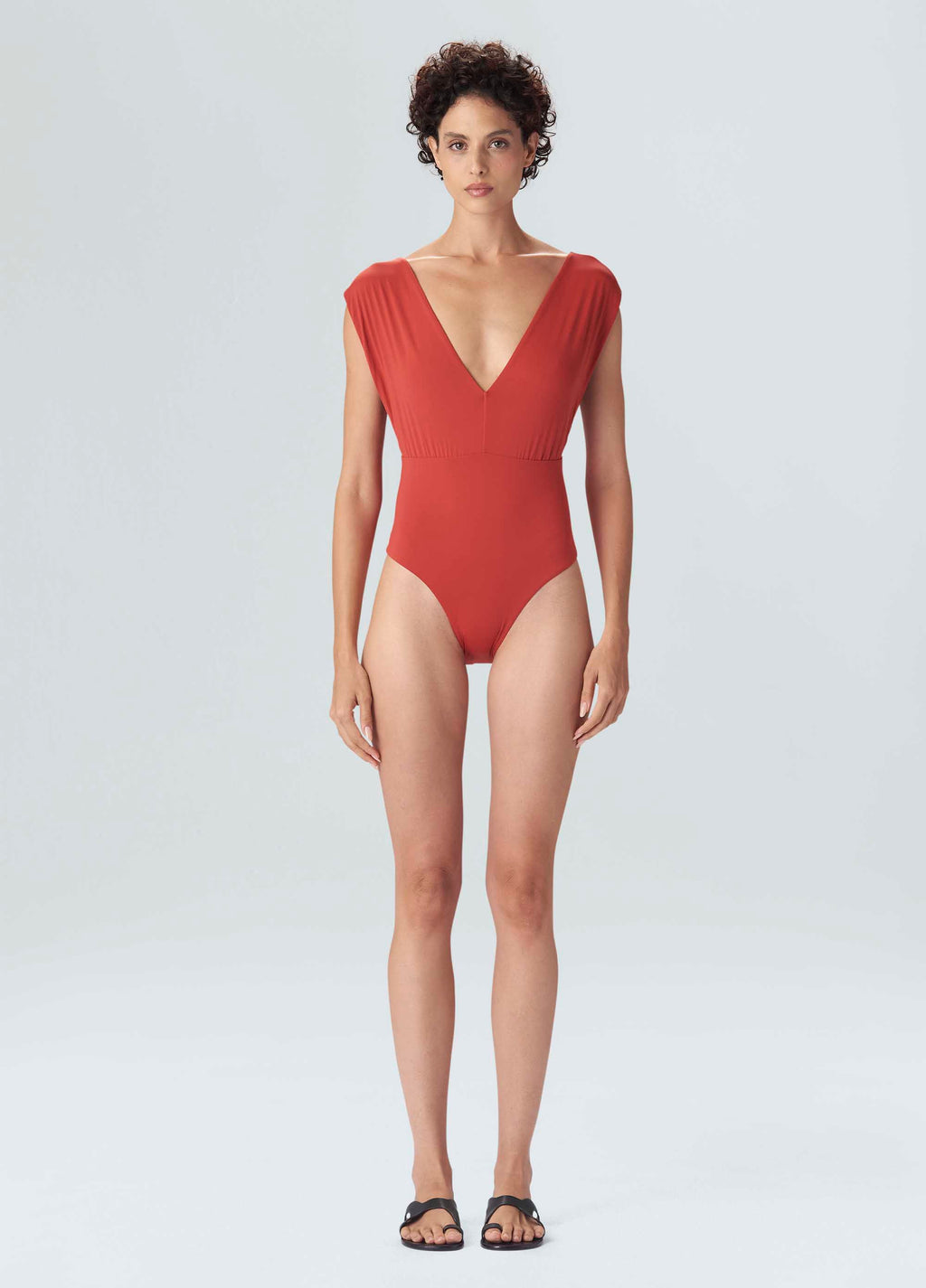 Maiô Double Decote V Marrom Terra/Vermelho Fiery – Osklen – foto 1