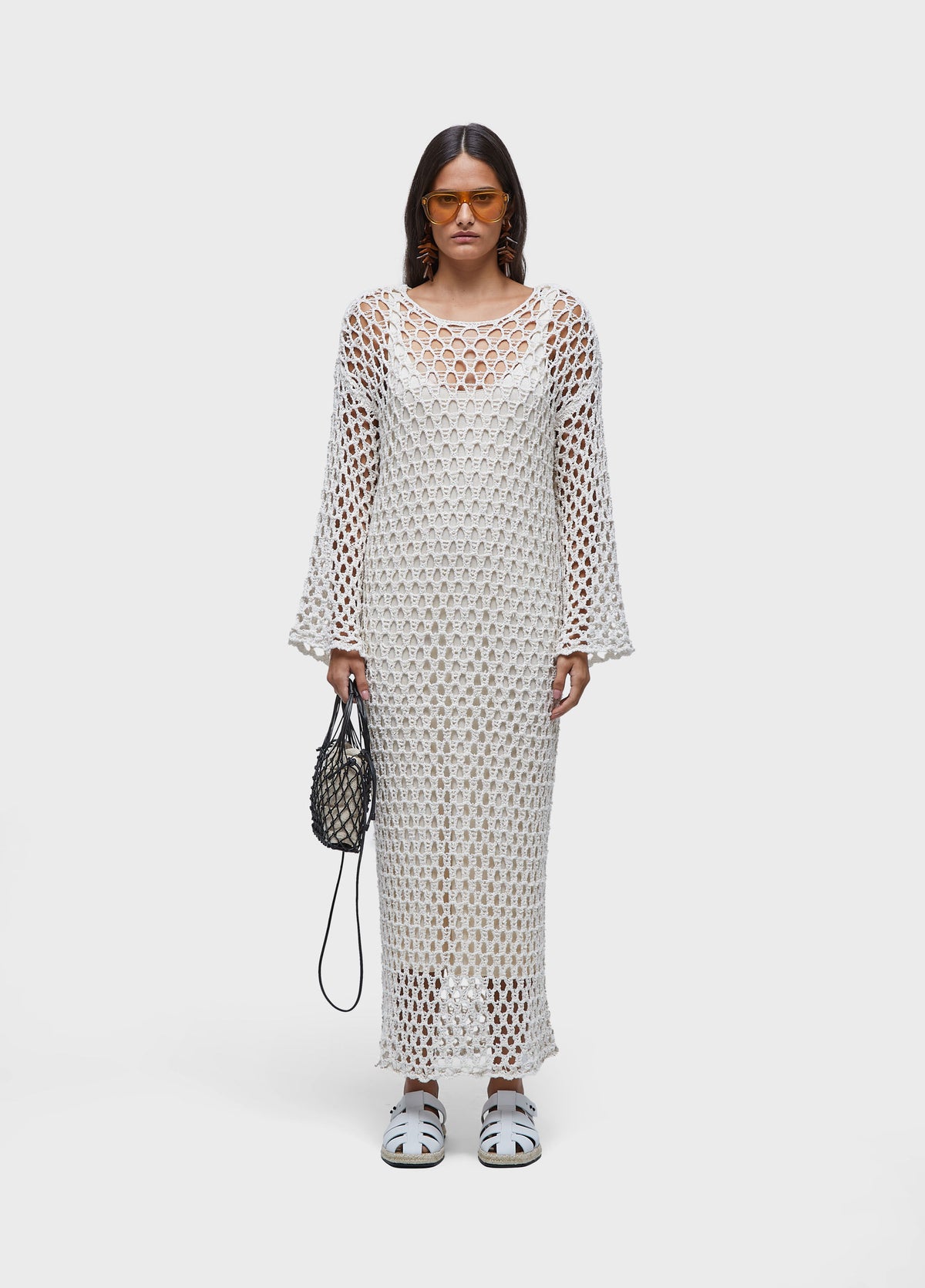 OPEN KNIT LONG-SLEEVED DRESS