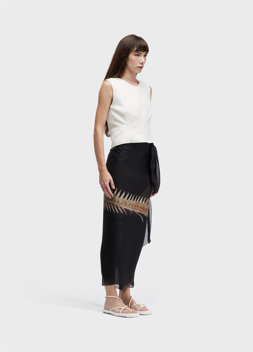 LINEN SLEEVELESS TOP WITH TOPSTITCHING