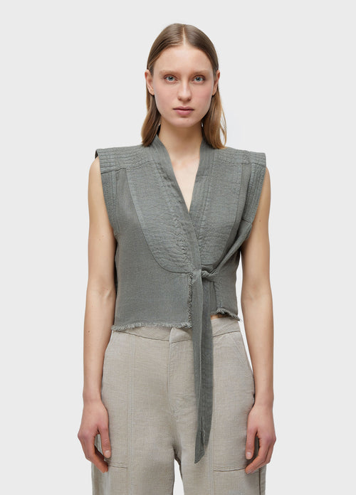 RECYCLED LINEN TIE-FRONT BLOUSE