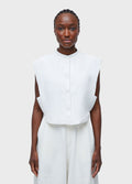 SLEEVELESS LINEN TUXEDO BLOUSE