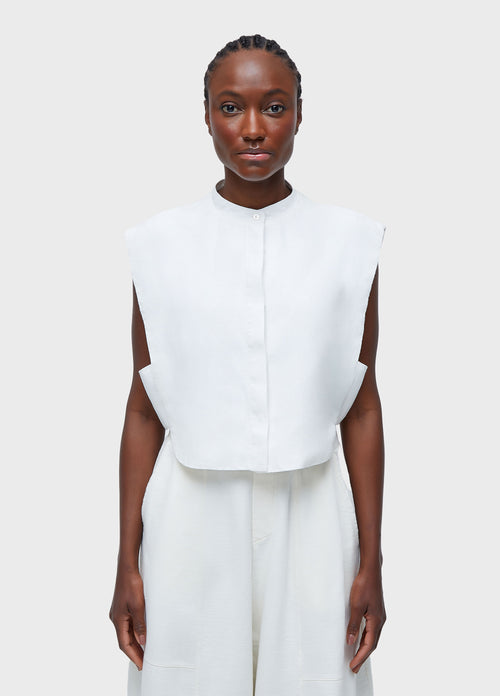 SLEEVELESS LINEN TUXEDO BLOUSE