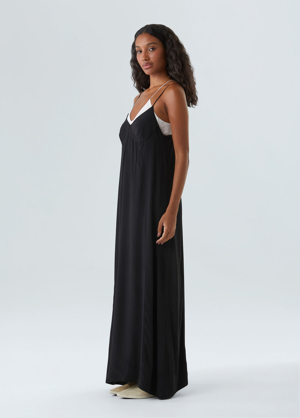 OVERLAY STRAP MIDI DRESS