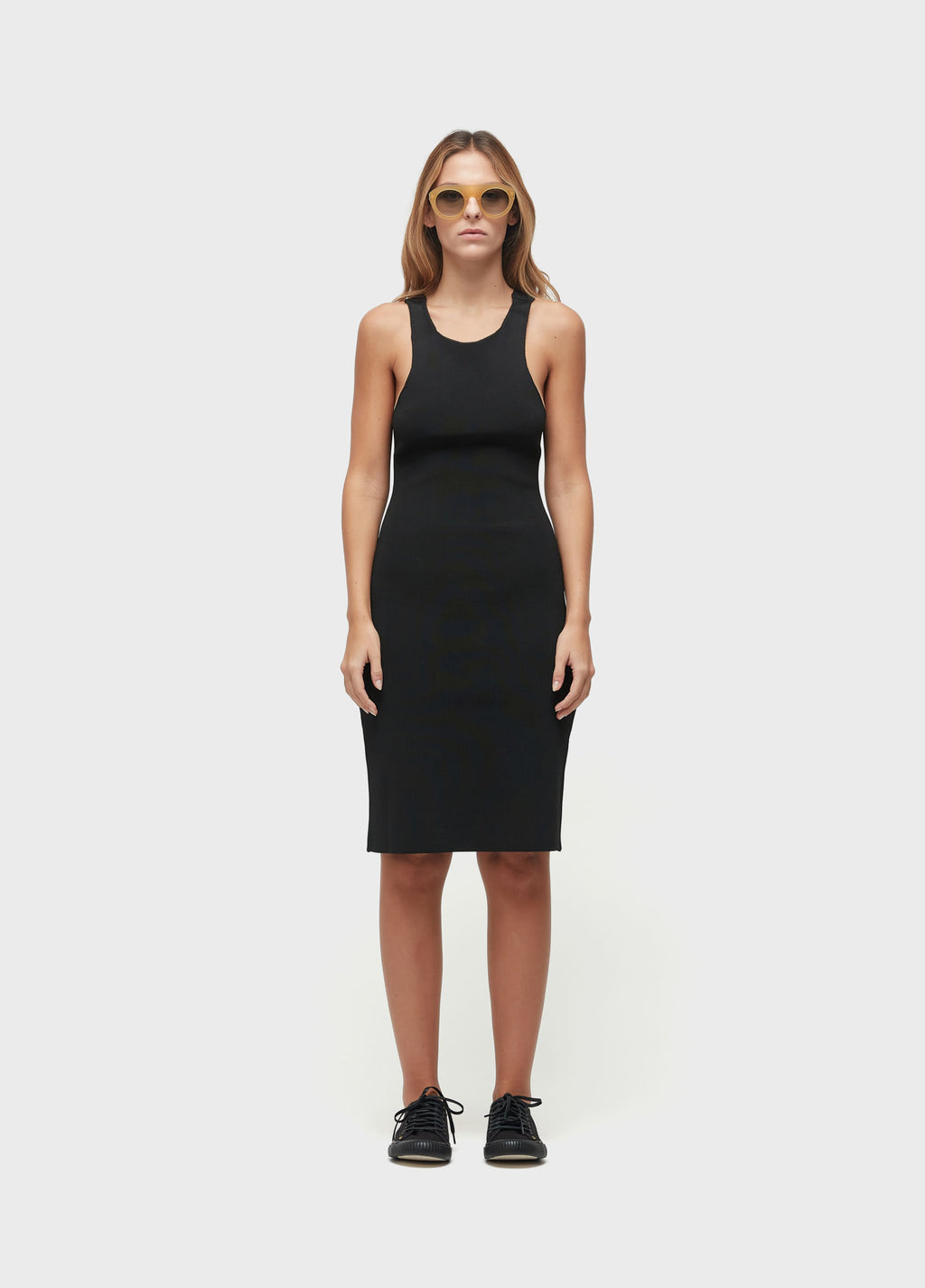 RAYON RACERBACK DRESS WITH OVERLAY