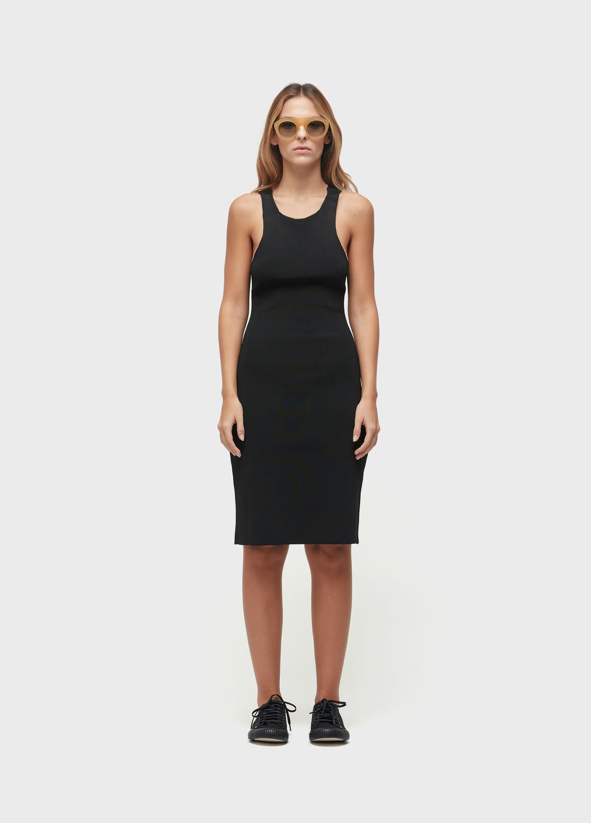 RAYON RACERBACK DRESS WITH OVERLAY