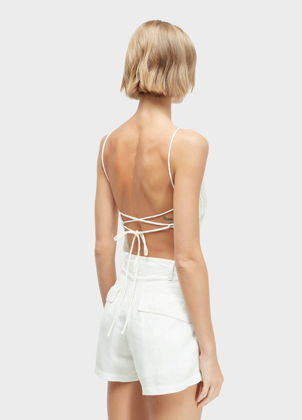 SMOCKED LINEN STRAP BLOUSE