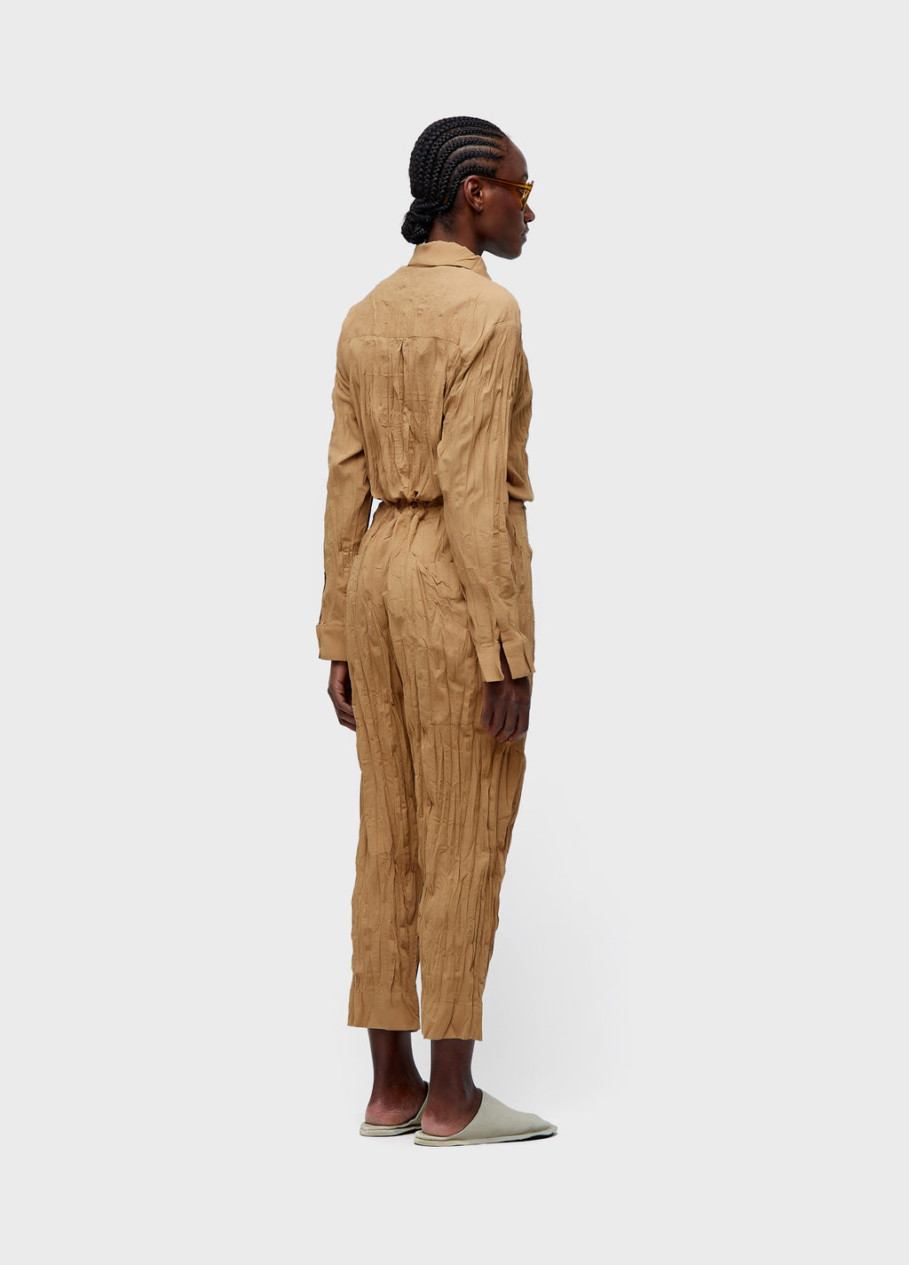 LONG SLEEVE WRINKLED TRICOLINE JUMPSUIT