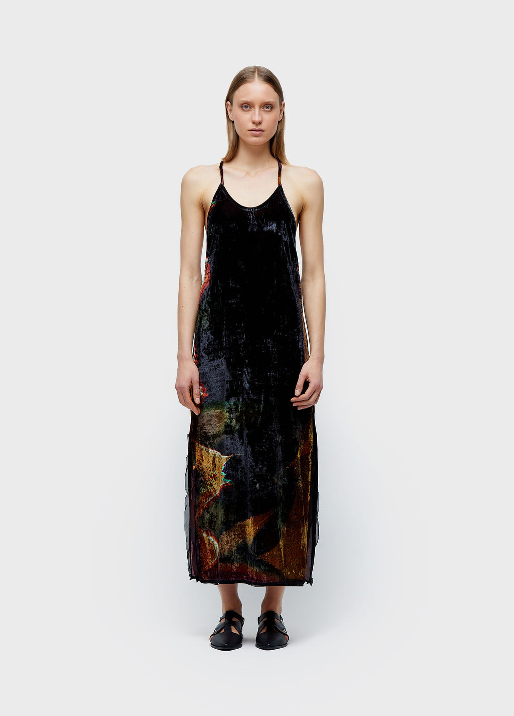ROSE GLITCH VELVET STRAP DRESS