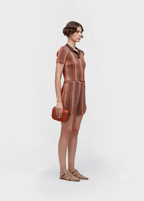 LUREX STRIPED KNIT POLO SHIRT