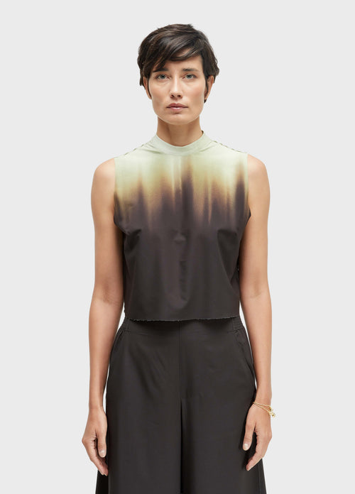 BLURRED BROWN SUPERLIGHT CROPPED BLOUSE