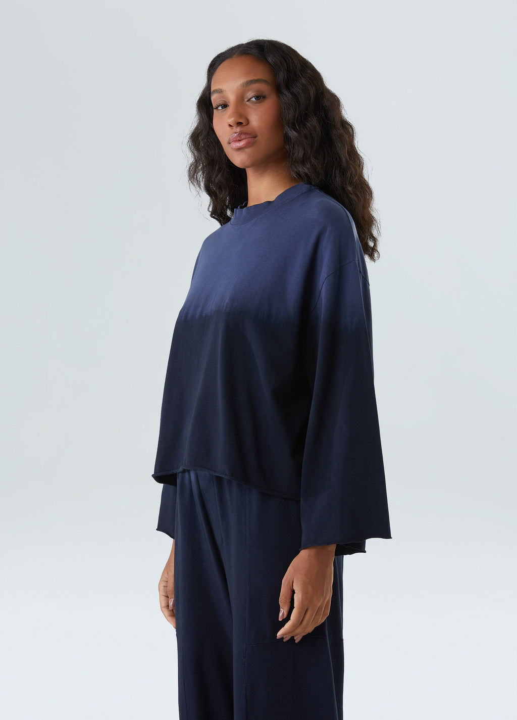 TIE-DYE BLUES LONG SLEEVE BLOUSE