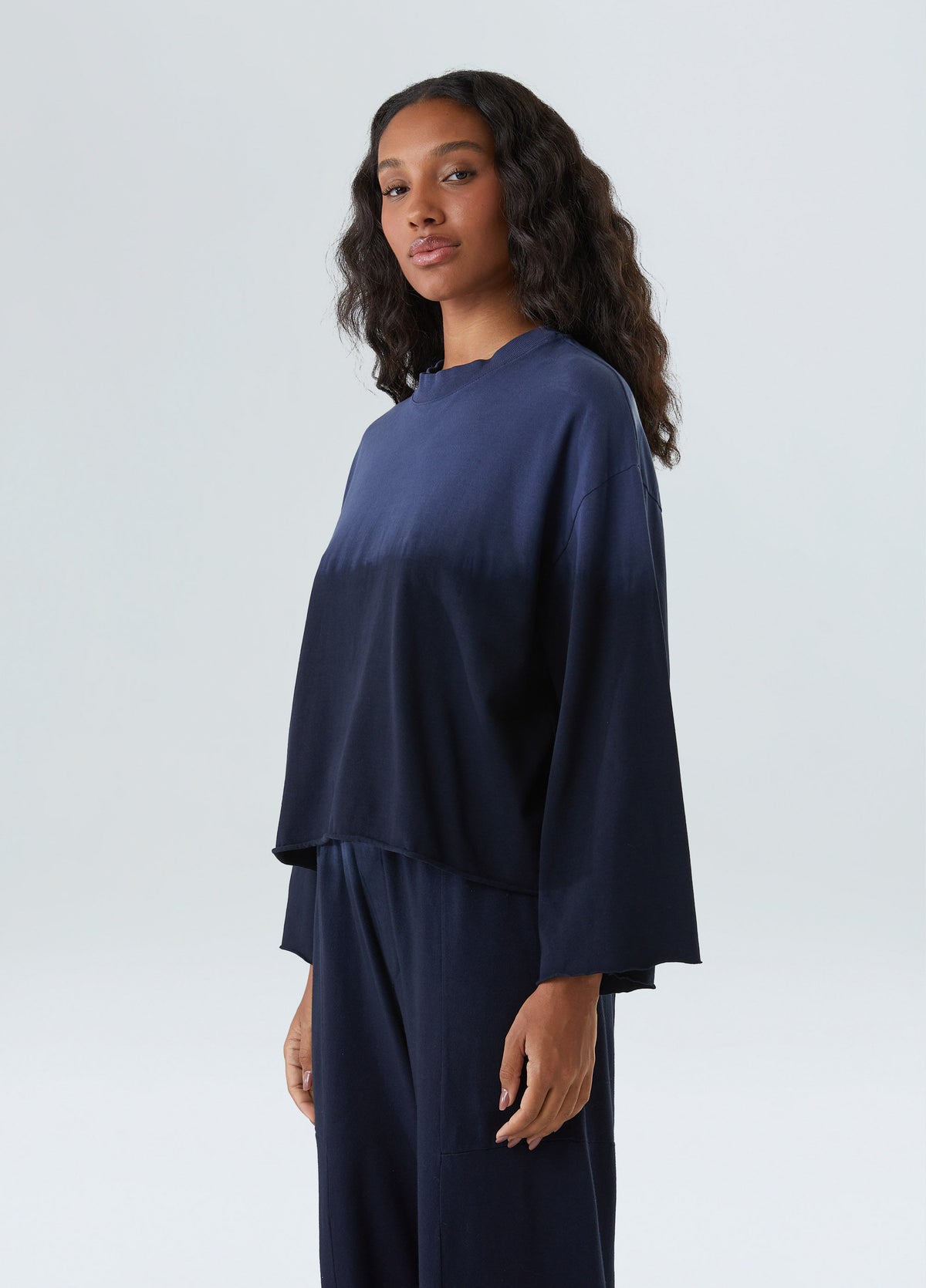 TIE-DYE BLUES LONG SLEEVE BLOUSE