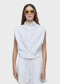 WRINKLED SATIN SLEEVELESS SHIRT + KNIT