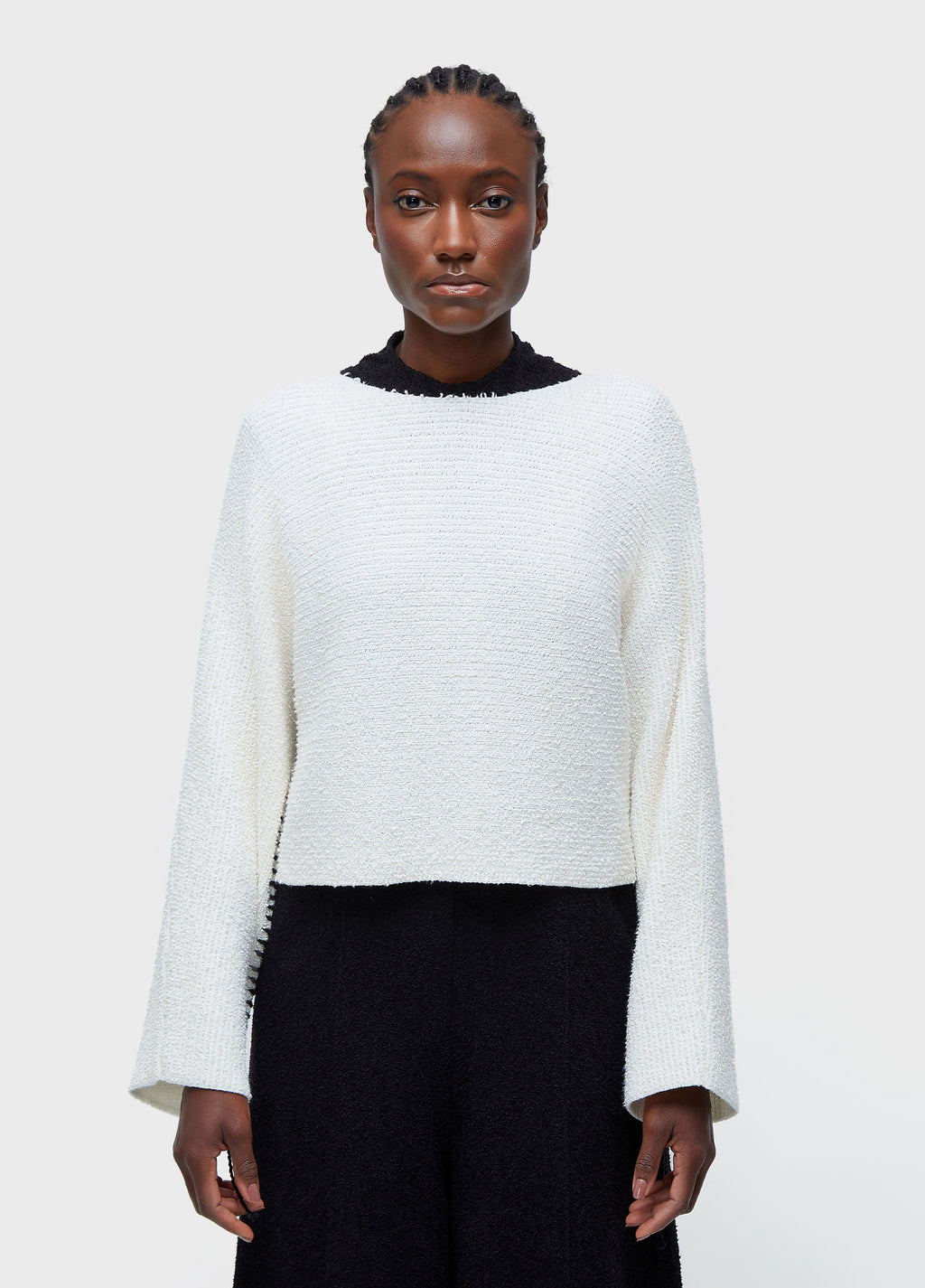 BOOUCLE KNIT SWEATER WITH TOPSTITCHING