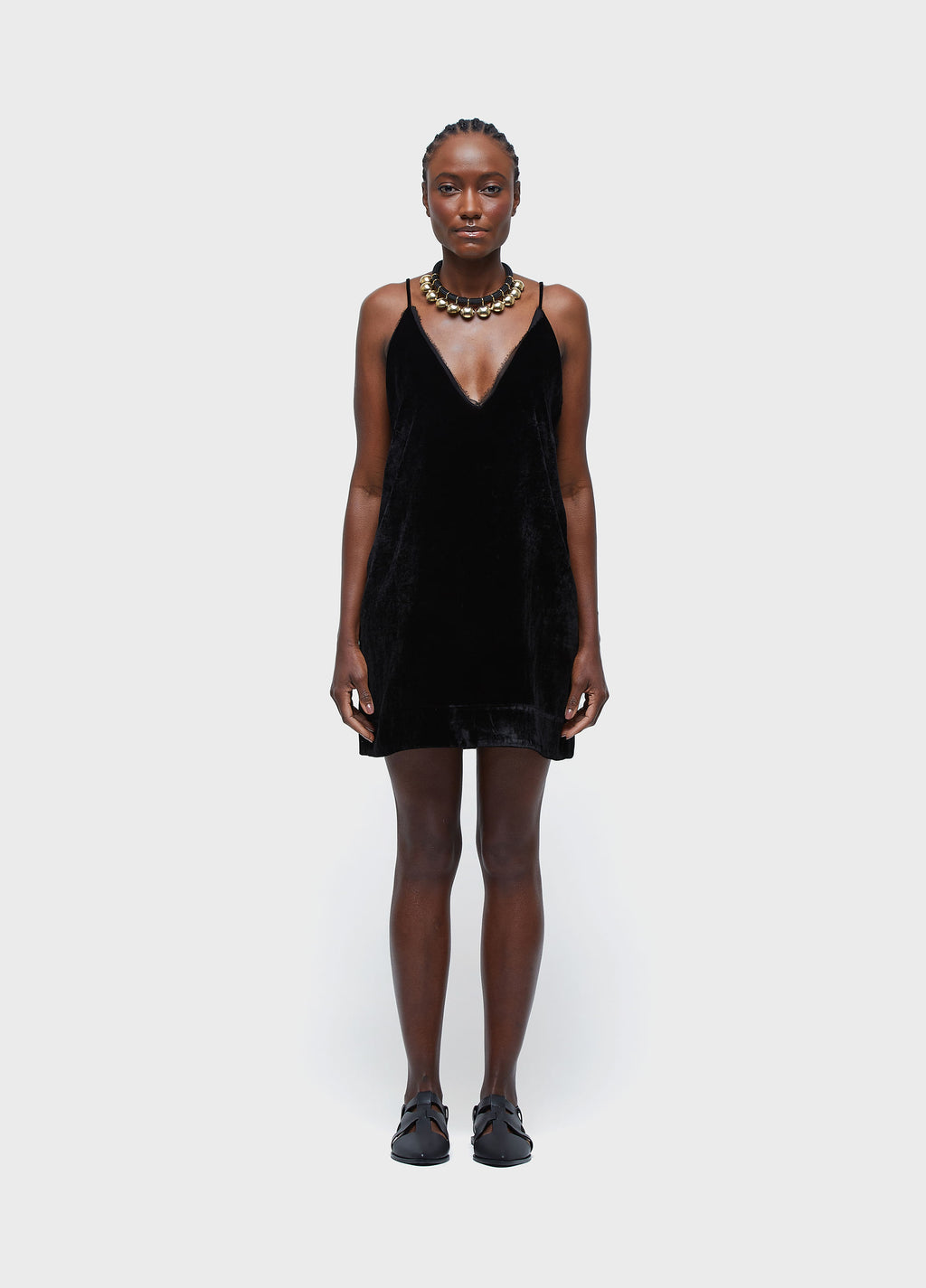 STRAPPY SHORT VELVET DRESS