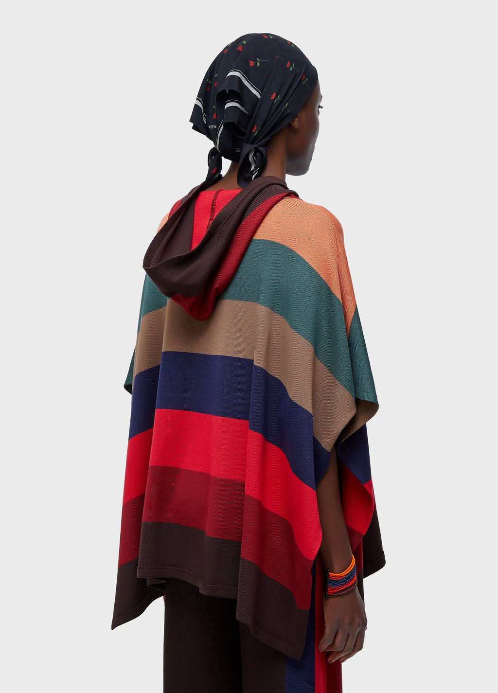 COLORFUL STRIPED HOODED PONCHO