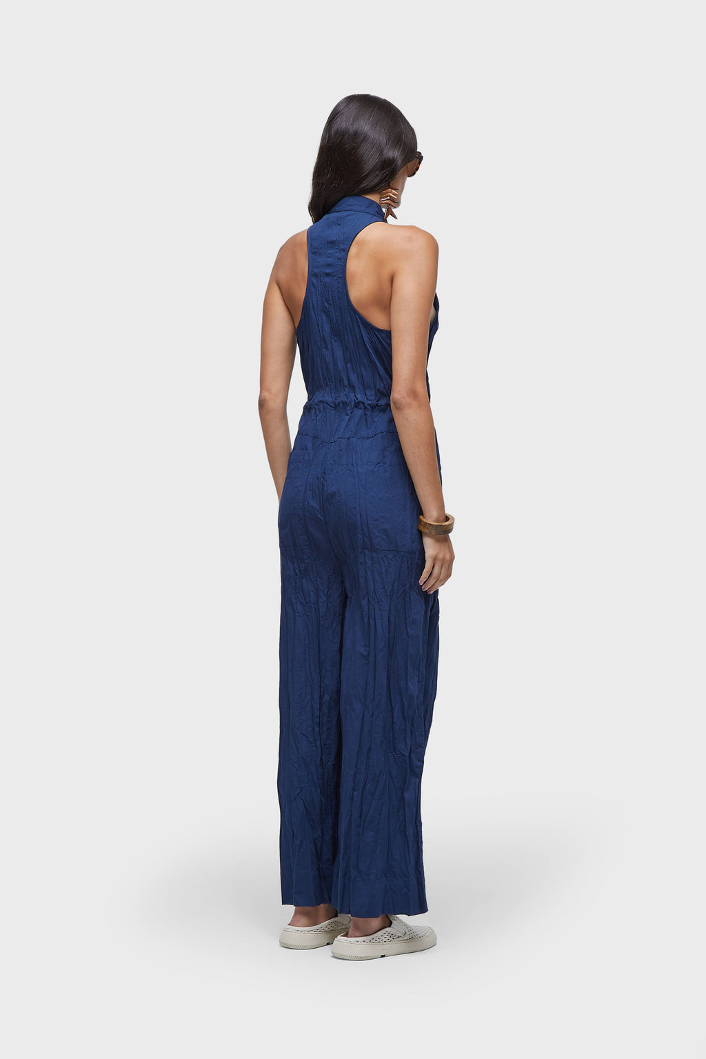 WRINKLED TRICOLINE SLEEVELESS JUMPSUIT