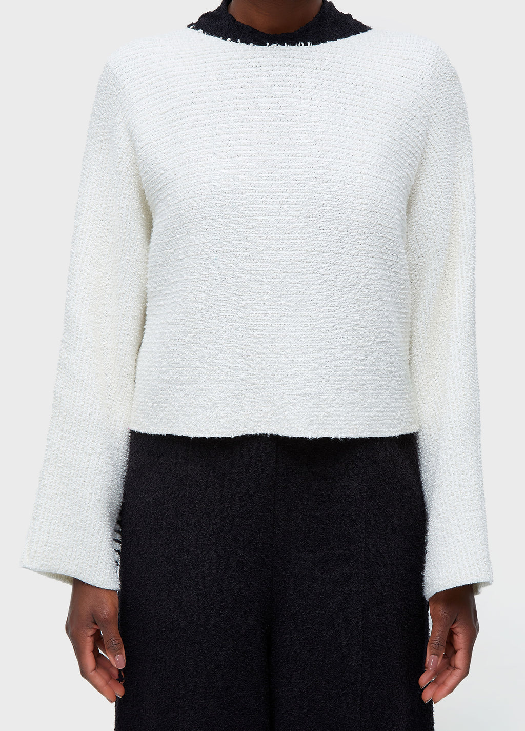BOOUCLE KNIT SWEATER WITH TOPSTITCHING