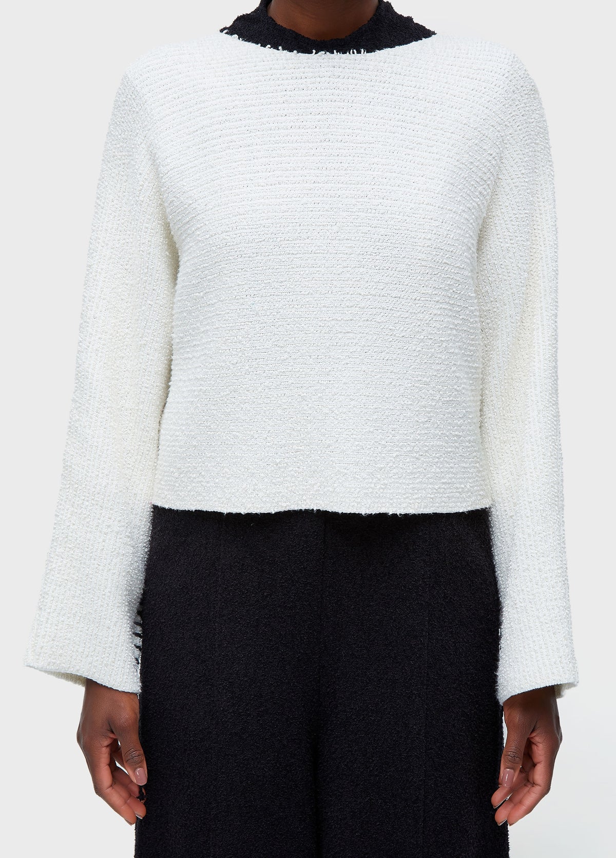 BOOUCLE KNIT SWEATER WITH TOPSTITCHING