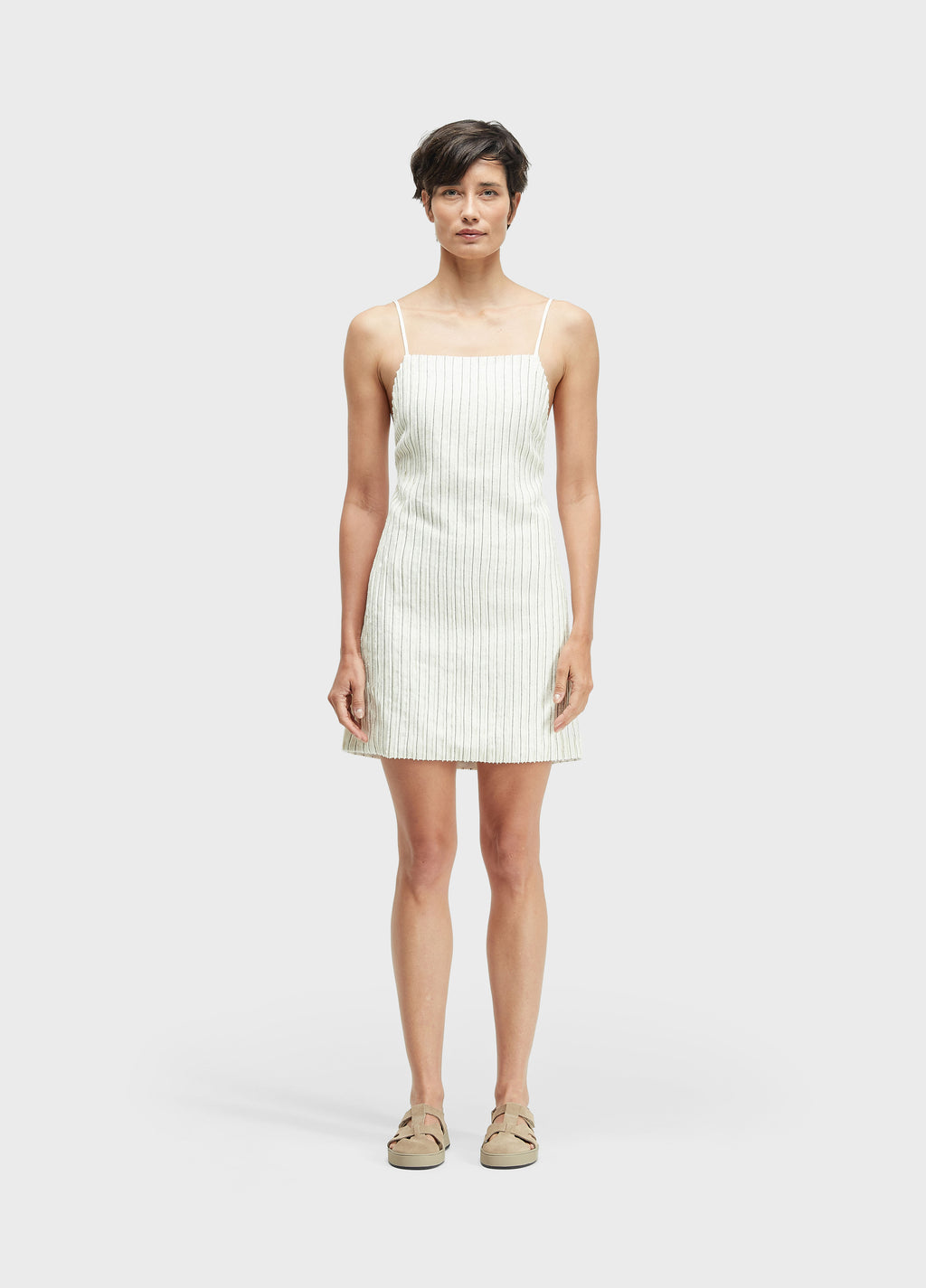 STRAPPY SMOCKED LINEN DRESS