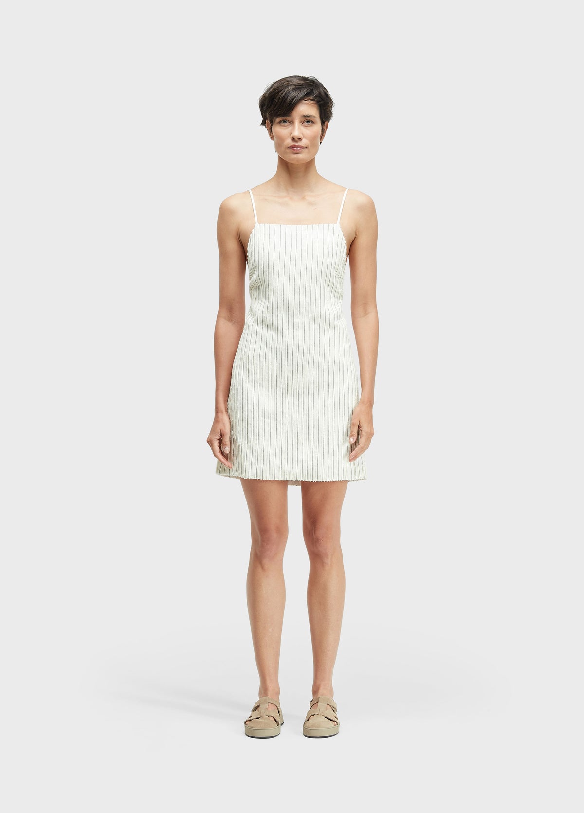 STRAPPY SMOCKED LINEN DRESS