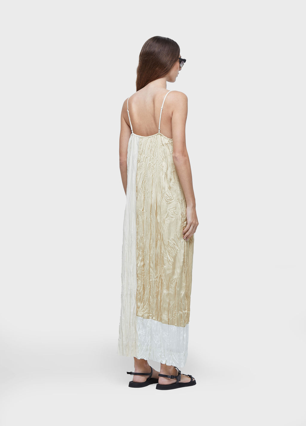 WRINKLED SATIN CAMI DRESS + TRICOLINE