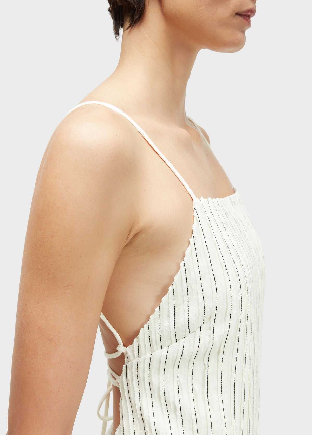 STRAPPY SMOCKED LINEN DRESS