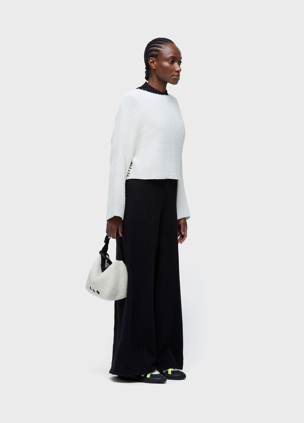 BOOUCLE KNIT SWEATER WITH TOPSTITCHING