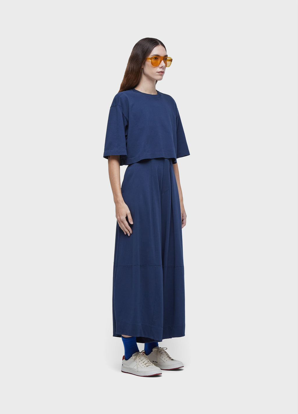 NAVY WIDE-LEG PANTS