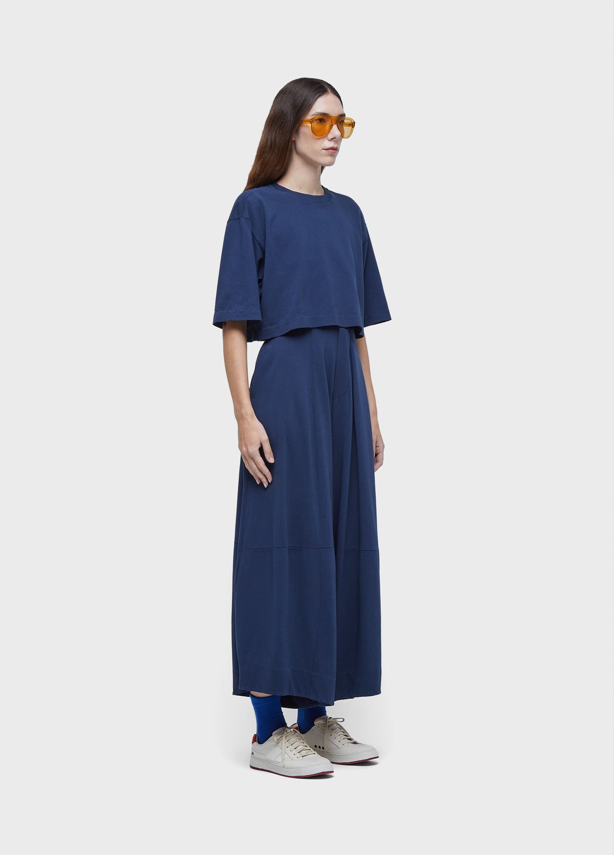 NAVY WIDE-LEG PANTS