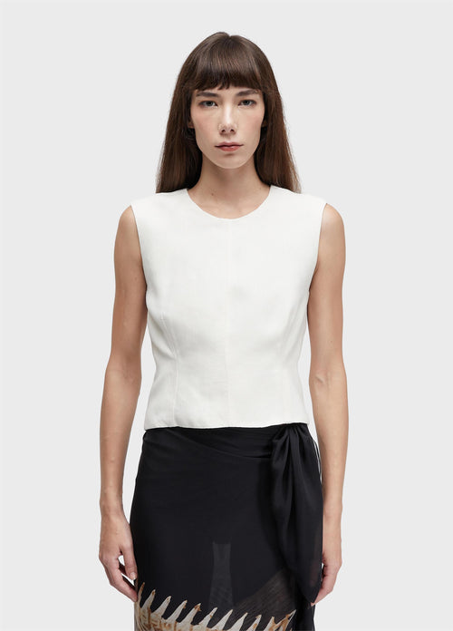 LINEN SLEEVELESS TOP WITH TOPSTITCHING