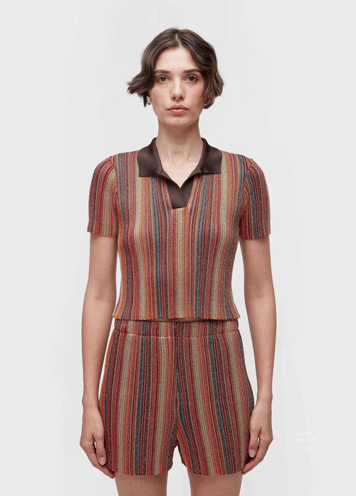 LUREX STRIPED KNIT POLO SHIRT