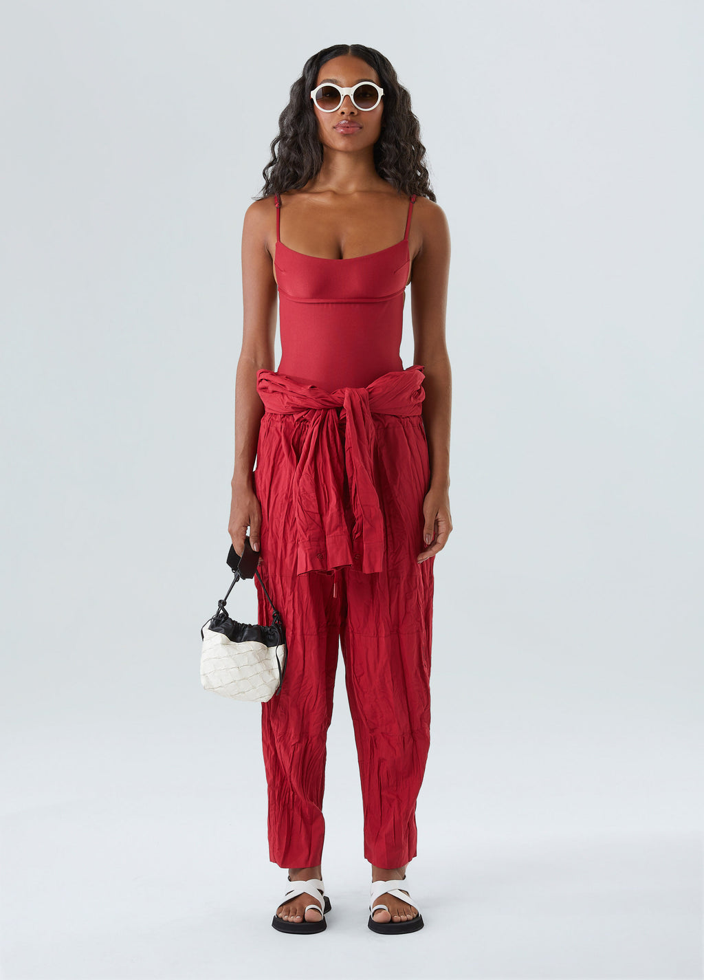 WRINKLED TRICOLINE LONG-SLEEVED JUMPSUIT